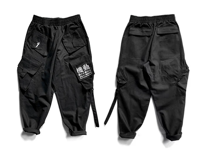AELFRIC Лоскутные мужские брюки карго с несколькими карманами Харадзюку повседневные бегуны с лентами мужские тактические брюки в стиле хип-хоп Уличная одежда - Цвет: Черный