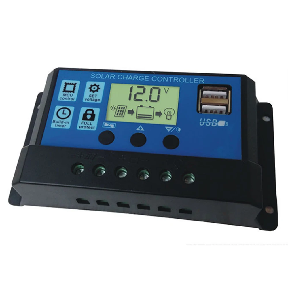 

Hot Solar Controller 12V 24V 30A 20A 10A Solar Regulator PWM Solar Panel Battery Charger LCD Display Dual USB 5V Output