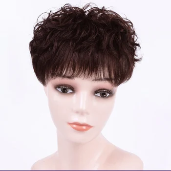 

TALANG Curly Top of Head Human hair Invisible Seamless Hand Woven Replacement Block Synthetic Half Head Wig Cover Gray Hair