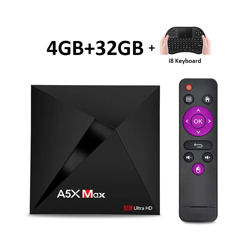 A5X Max Android 9,0 Smart tv BOX 4 ГБ/32 ГБ ТВ приставка RK3328 4K BT 4,1 H.265 4K 2,4G WiFi netflix медиаплеер телеприставка 5X Max - Цвет: 4G32GI8