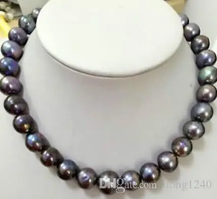 

Free Shipping impressive 13-14kmm round blackred pearl necklace 18inch14k