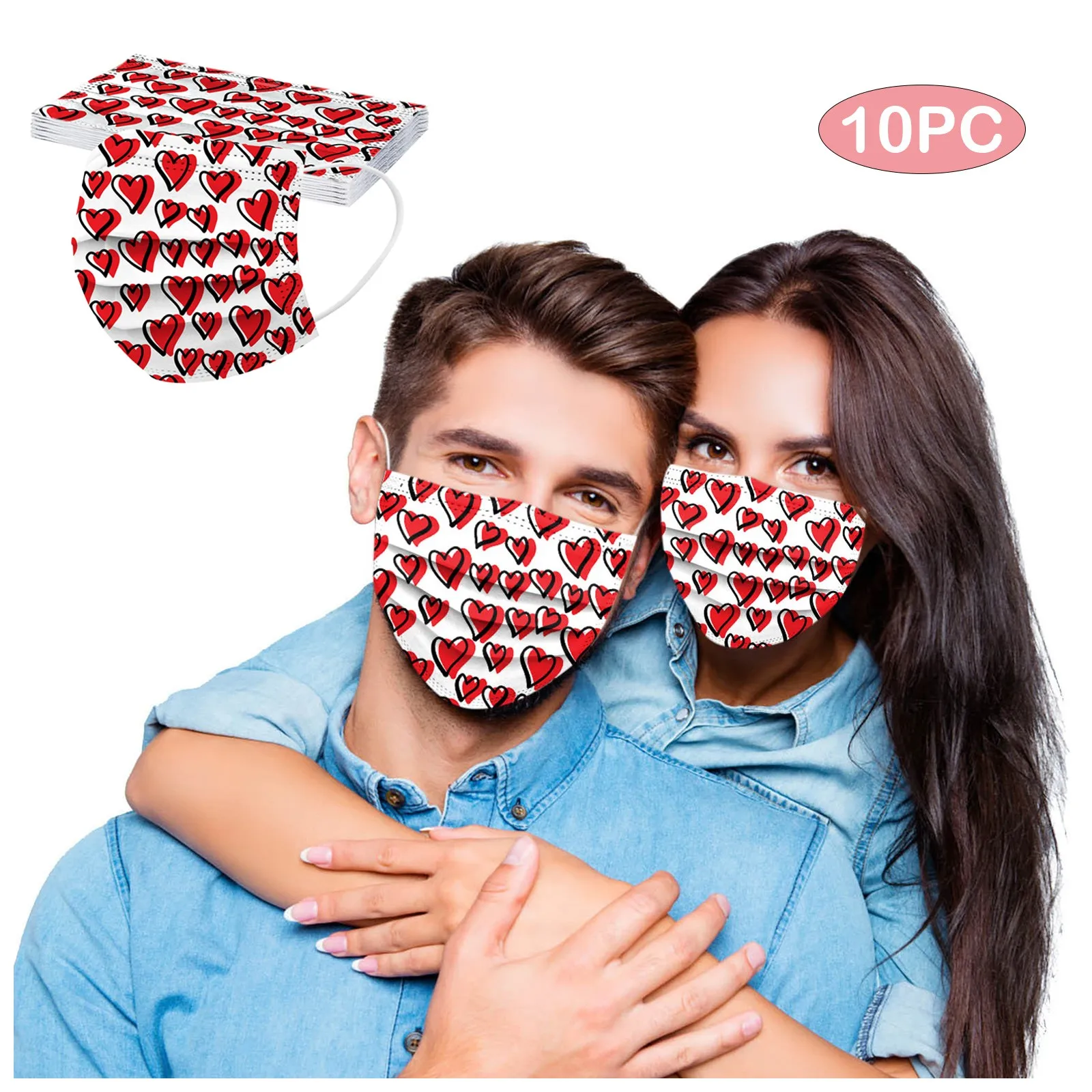 Red Black Heart Disposable Face Masks Adult Couples Valentine's Day Safety Masks For Men And Women Mascarillas Desechables 10pc