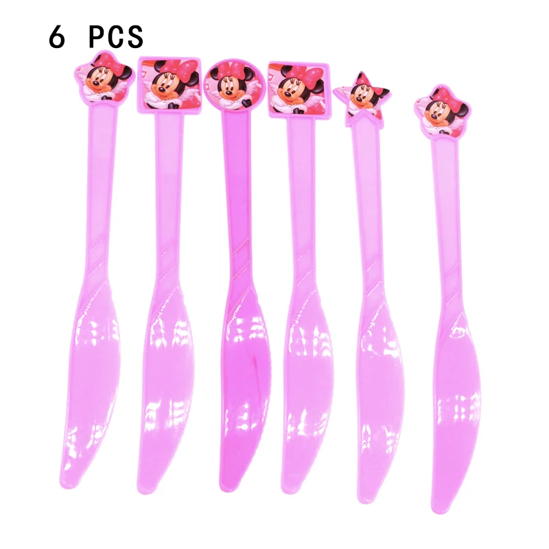 6pcs knives Бумажные тарелки и Соломки с изображением Минни Маус, украшения для торта на день рождения, праздничные украшения для девочек, вечерние принадлежности для душа, свадебные приглашения - Цвет: 6pcs knives