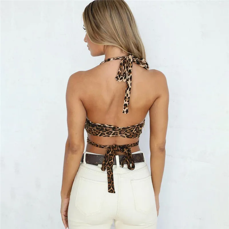Майка женская с леопардовым принтом пикантный верхний топ на бретельках