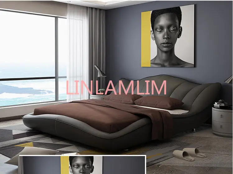 Europe and America Genuine leather bed frame Modern Soft Beds Home Bedroom Furniture cama muebles de dormitorio / camas quarto
