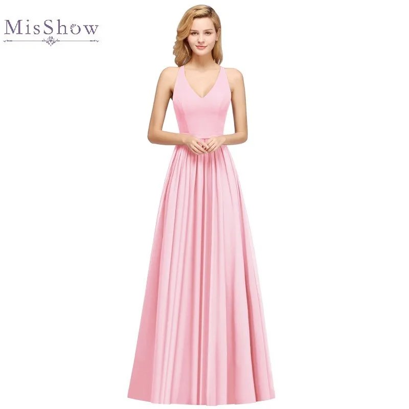 

Bridesmaid Dresses Long Pink Chiffon 2020 Elegant Wedding Party Gown For Women Sleeveless Maid Of Honor Robe Custom Made