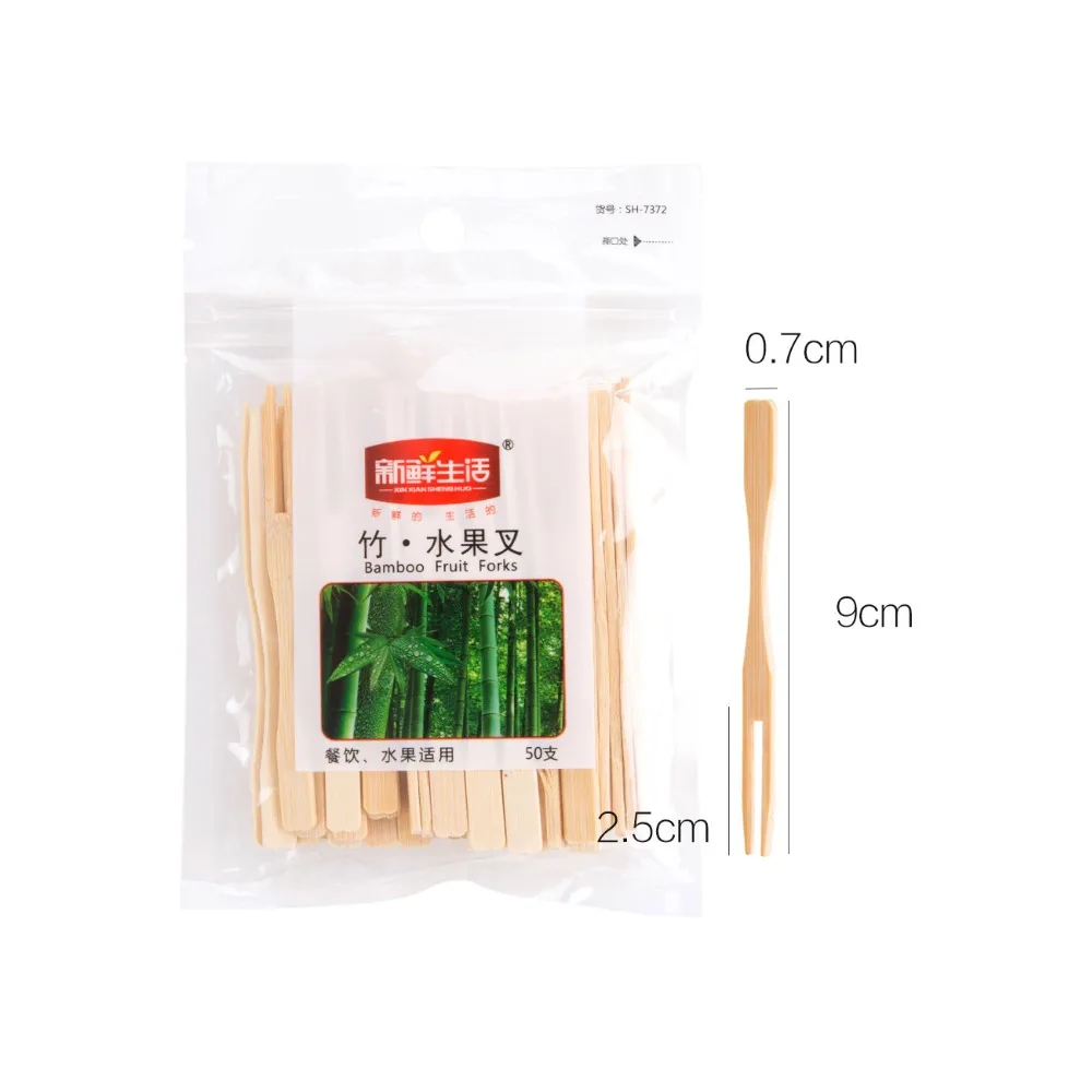 50Pcs Bamboo Food Picks Disposable 9cm Fruit Fork Cake Dessert Salad Sticks Party Supplies Cleanly Kichen Accessories