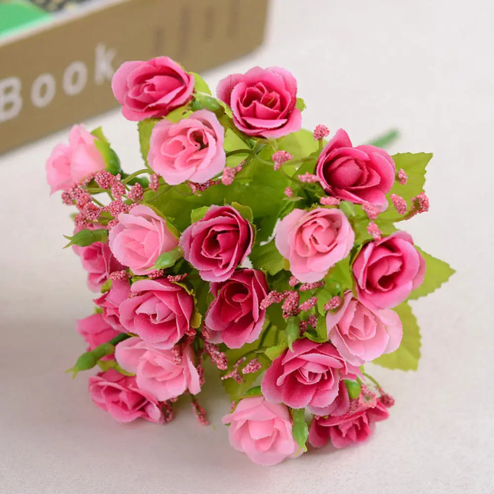 21 пластмассовый Искусственный цветок розы декоративный пластиковый искусственный цветок Свадебный букет счастливые подарки свадебное украшение для дома