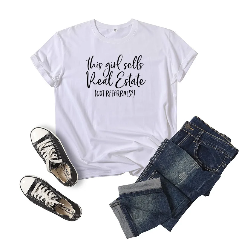 Girl Sells Real Estate Letter Print Women T Shirt Short Sleeve O Neck Loose Women Tshirt Ladies Tee Shirt Tops Camisetas Mujer chrome hearts t shirt Tees