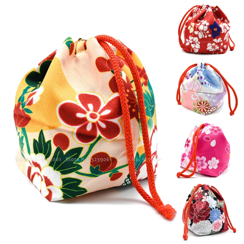 

15Colors Japanese Kimono Kawaii Coin Purse Floral Sakura Printed Beam Tote Bag Pocket Women Yukata Packet Wedding Party Bags