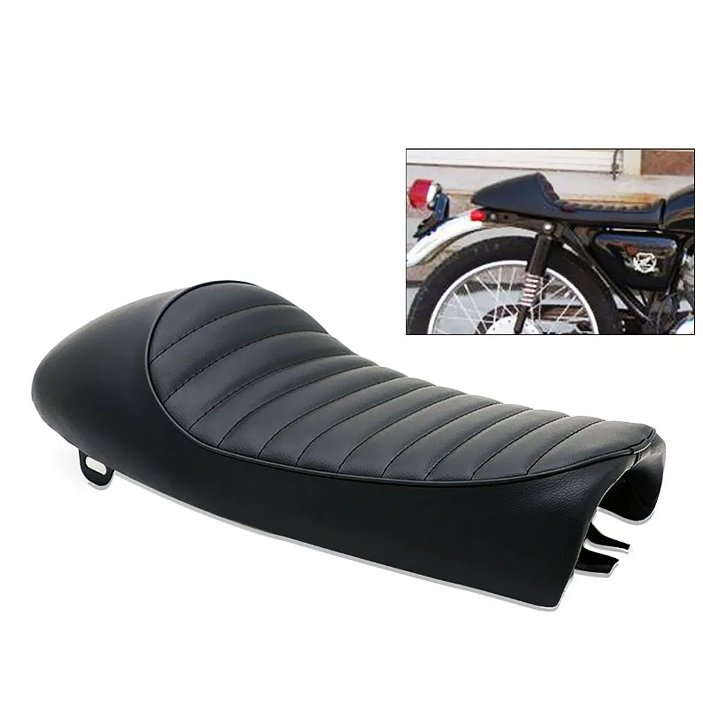 Universal Black Motorcycle Cafe Racer Seat Hump Vintage Cushion Saddle Pad with Stiching Line Repair Part, Waterproof
