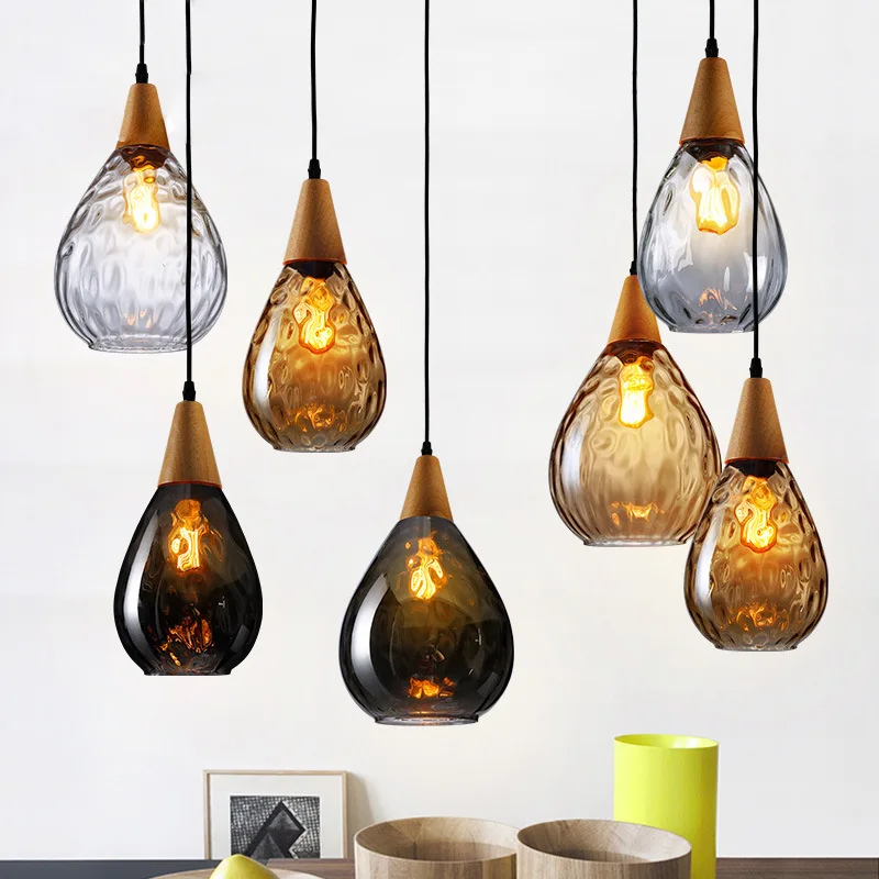 Moderna lâmpada pingente de vidro de madeira