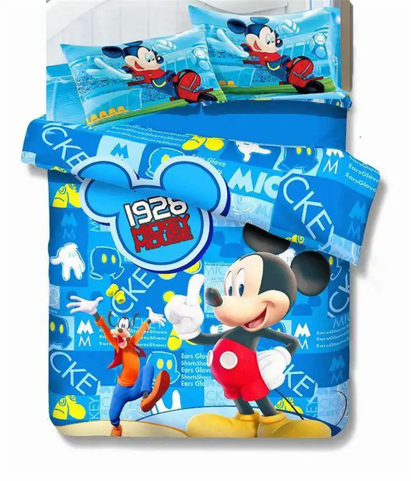 Disney mickey mouse bedding sets for boys bedroom decor single size quilt covers twin bedspread fitted sheet 3pcs blue promotion | Дом и сад