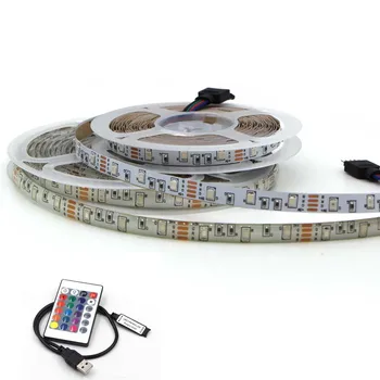 

RGB LED Strip Light USB Neon Tape TV Backlight PC Ambilight 3528 RGB 24key remote/white/warm white Kit Desktop Background Lamp