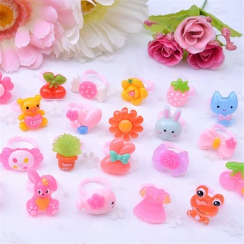 

1 Box 50PCS Adjustable Cartoon Rings For Girls Dress Up Accessories Party Kids Toy Cute Kids Girl Gift