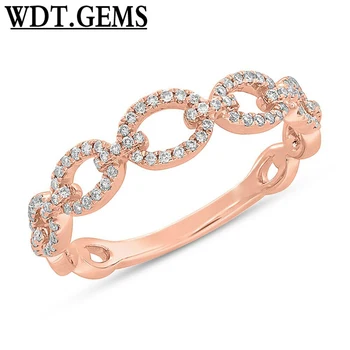 

Womens 0.23 CT 10K Yellow Gold Natural Round Diamond Oval Link Chain Band Ring