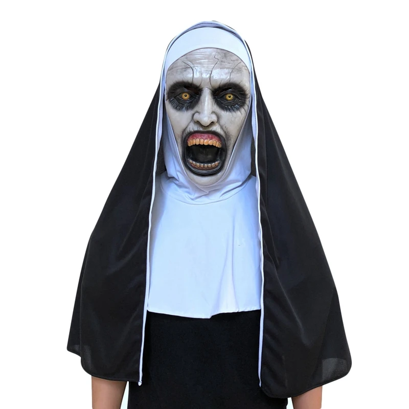 Страшная маска монахини Косплей Хэллоуин вечерние валак страшная маска из латекса с платком на голову полный шлем ужас костюм Хэллоуин реквизит - Цвет: nun 3