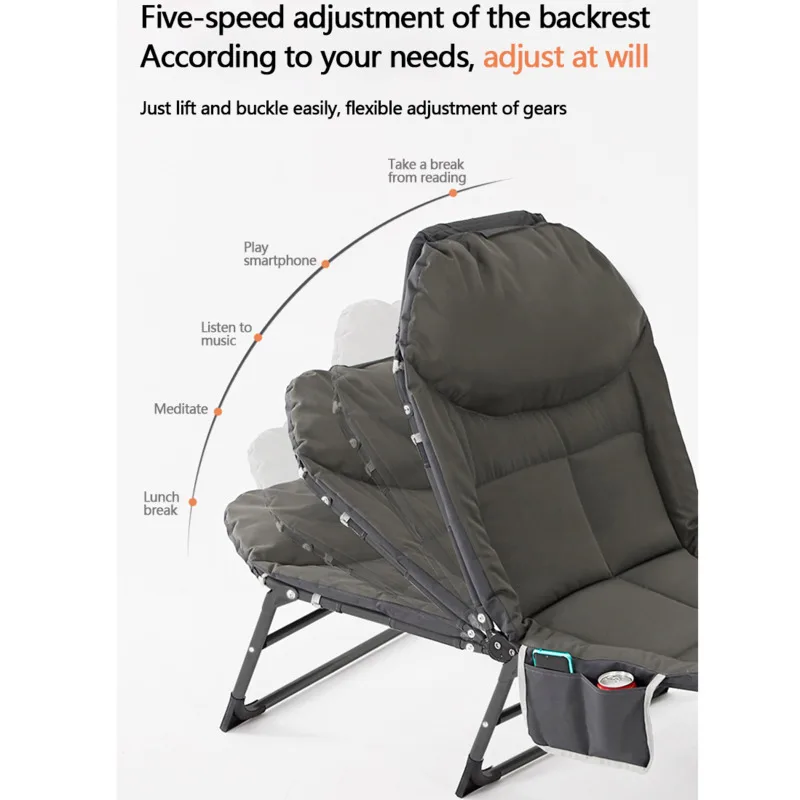 Folding Chair Recliner Outdoor Sun Lounger Recliner Chair Lunch Break Portable Folding Cot Office Comfortable Tent Bed