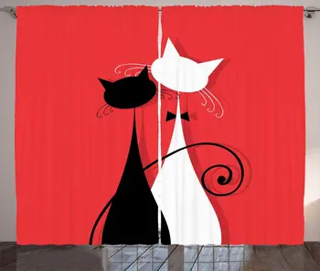 

Cat Window Curtains Lover Kitty Silhouettes in Wedding Gowns Valentines Theme Bride and Groom Living Room Bedroom Decor Curtain