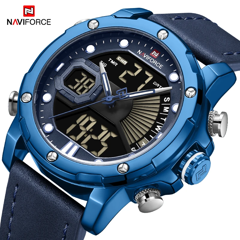 Новинка NAVIFORCE мужские часы Топ люксовый бренд Мужские Военные Спортивные кварцевые наручные часы кожаный светодиодный цифровые часы Relogio Masculino2020