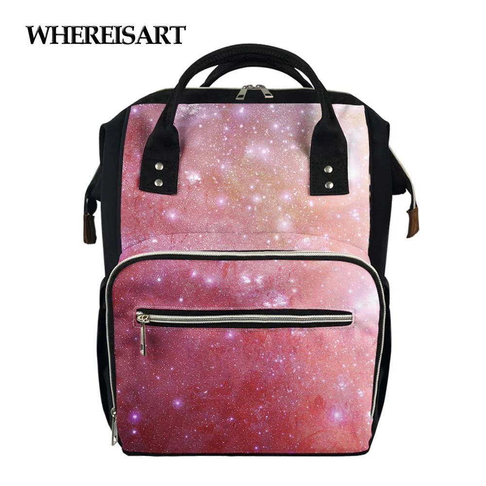 

WHEREISART Fashion Durable Large Backpack For Women Galaxy Pattern 3D Printing Muti-function Diaper Bag Maternity Nusing Sac