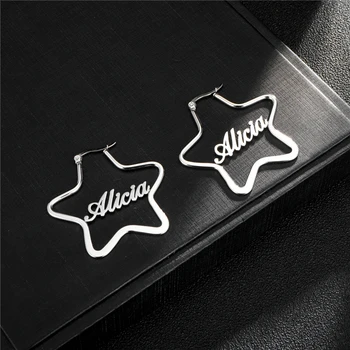 

Geometric Big Dangle Earrings Personalized Name Stainless Steel Letter Pentagram Custom Name Earrings For Women Girl Wedding