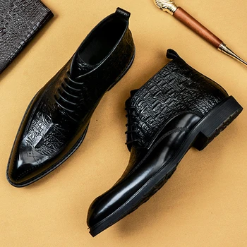 

Luxury Men Ankle Boots Genuine Leather Shoes Fashion Men's Lace Up Boots Autumn Winter Men Leather Boots Office Basic Boots Men