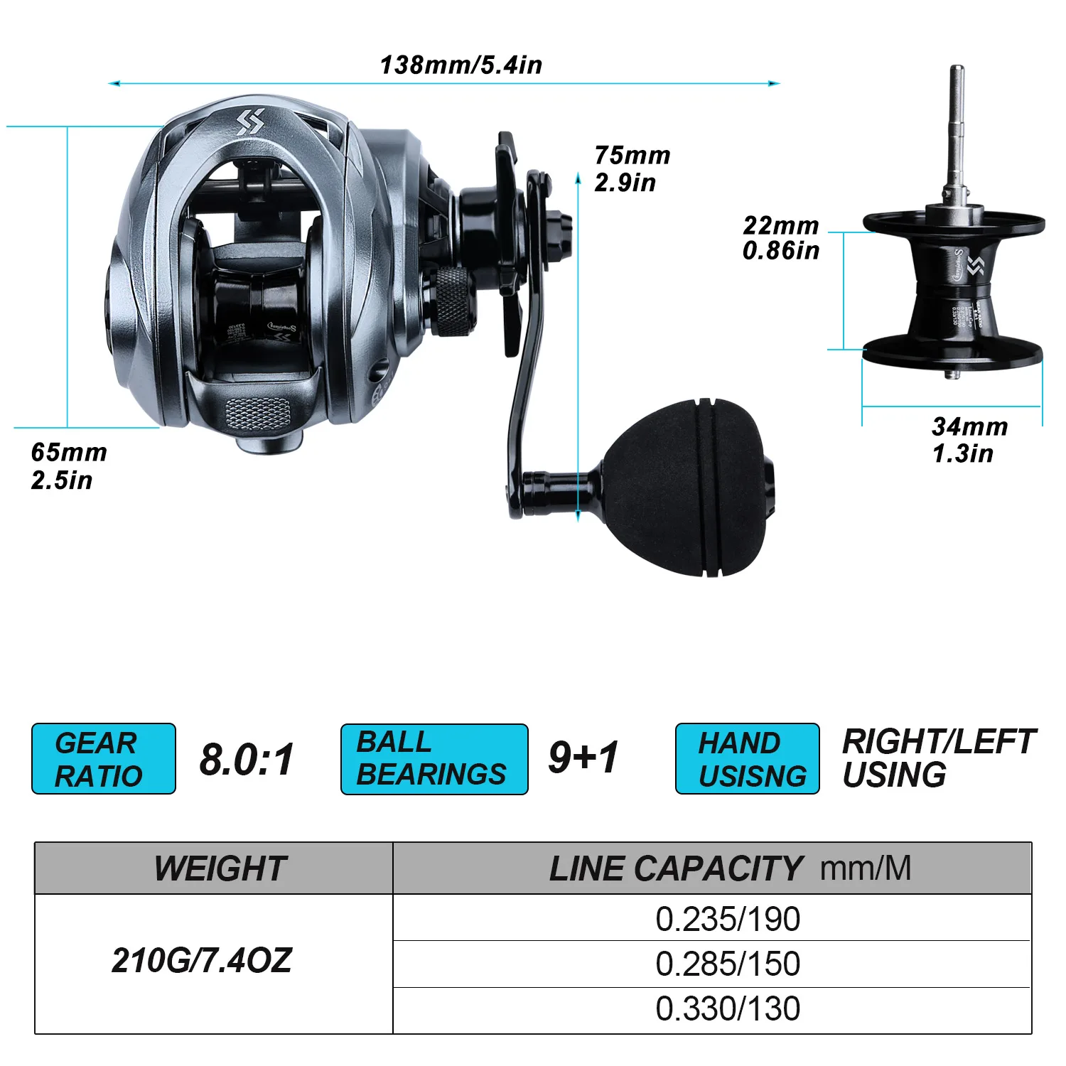 Sougayilang Single Handle Baitcasting Reel 9+1BB 8.0:1 High Speed