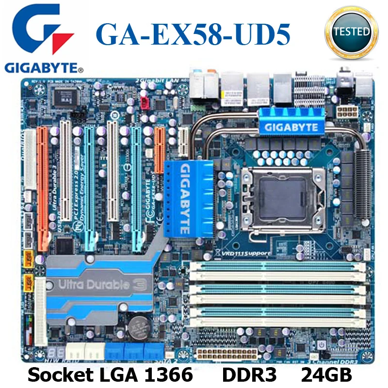 Socket LGA 1366 DDR3 настольная GIGABYTE EX58-UD5 материнская плата LGA 1366 Core i7 DDR3 24G USB3 SATA3 ATX 24GB X58 оригинальная материнская плата