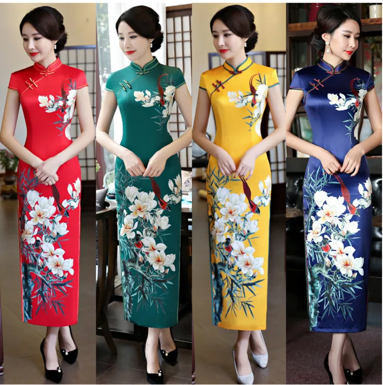 Sheng Coco 5XL размера плюс дамское длинное китайское свадебное платье Cheongsam желтое фиолетовое вечернее платье в восточном стиле 3XL 4XL 5XL