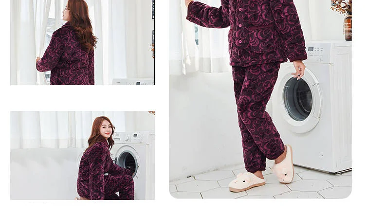 2 Piece/lot Winter Women Pajamas set Sweet Thick Flannel  Long Homewear Sleep Lounge Velvet Pajama Female Pyjama best pajamas for women