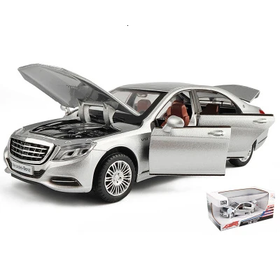 Автомобильные аксессуары 1:32 Maybach S600 литая под давлением металлическая модель салона автомобиля аксессуары 6 дверей можно открыть внутреннее заднее колесо модель - Название цвета: Silver with box