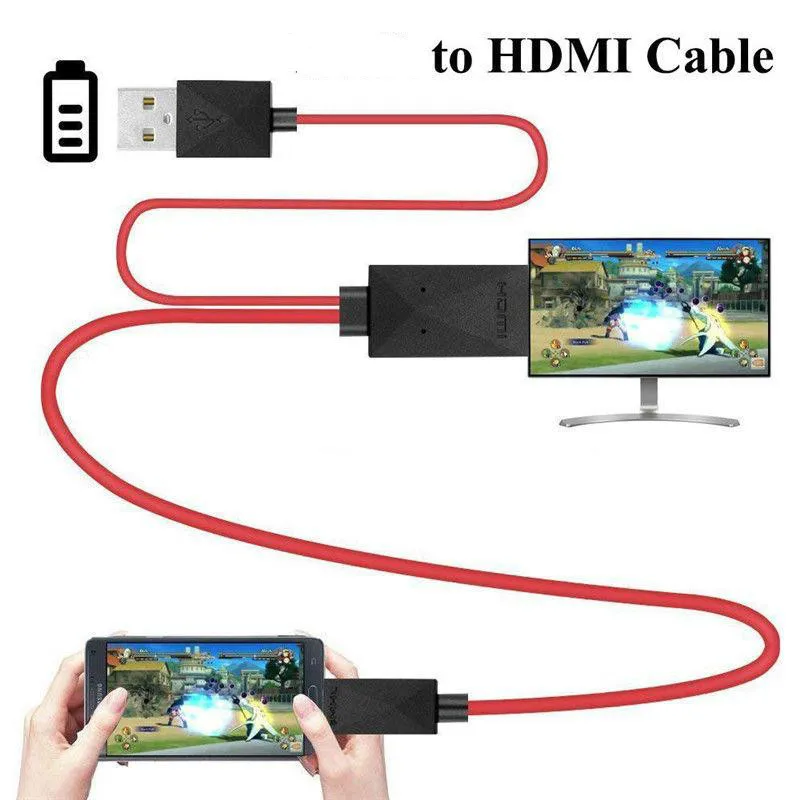 Новинка, ТВ-палка, 1,8 м, микро USB, мобильный, высокое разрешение, ссылка на HDMI, аудио, видео, av-адаптер, кабель, 1080 P, HD ТВ-конвертер для samsung - Цвет: Красный