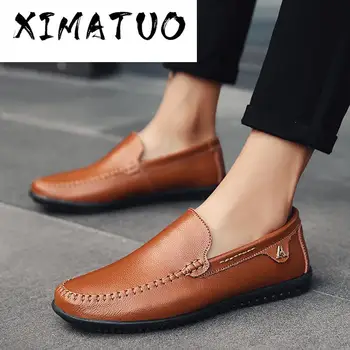 

White Leather casual shoes men Autumn Slip-on loafers soft italian leather flats super light Moccasins Plus size 37-47