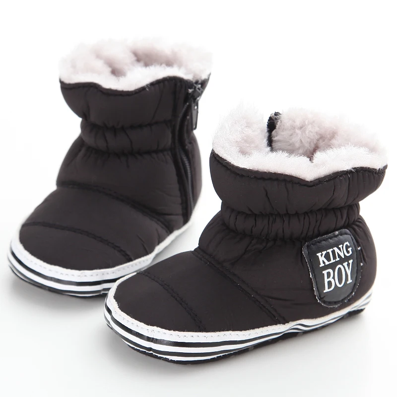 Детские ботинки зимние теплые Детские парусиновые Детские теплые ботинки обувь для мальчиков Плюшевые ботинки на молнии для малышей нескользящая обувь 0-18 месяцев - Цвет: Черный