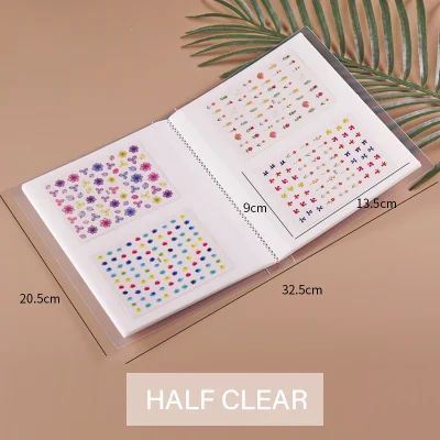 half clear 80 slot Nail Sticker Decal Collecting Albums Storage Holder Nail Art Display Showing Book Container Tool - Color: half clear