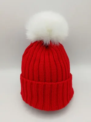 White Red Шерстяная кепка ярких цветов для малышей; Модная Детская кепка с помпонами; зимние детские теплые ветрозащитные вязаные повседневные шапочки - Цвет: White Red