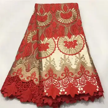 

Latest 2019 Nigerian French Mech Lace Fabric Embroidered High Quality African Lace Fabric Red Color Fabric For Party FD1210
