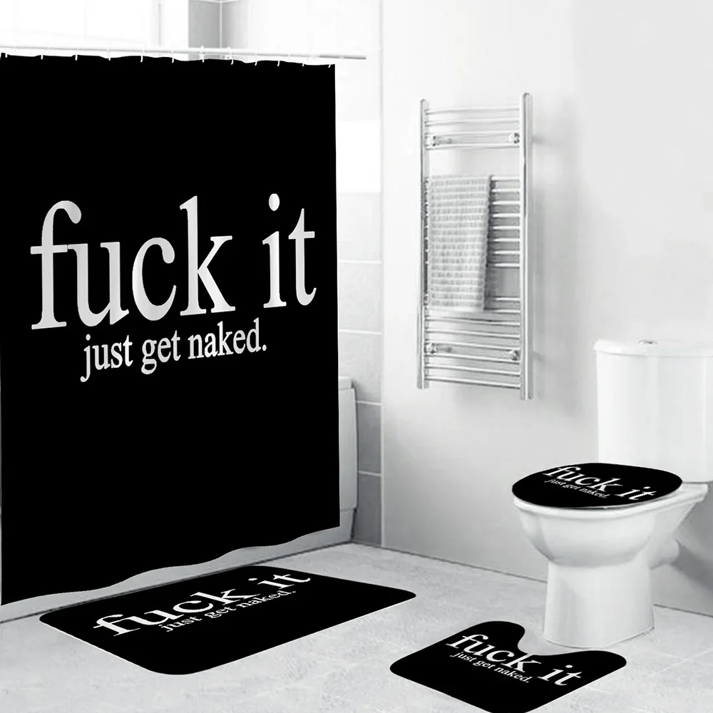 

4Pcs/Set Bathroom Curtain Shower Curtain Non-slip Bathroom Floor Mat Toilet Mat Bath Shower Curtain Set Bathroom Accessories