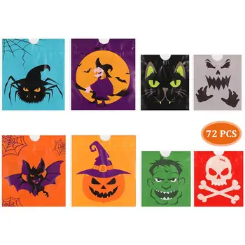 

72pcs Halloween Drawstring Bags 8 Patterns Portable Reusable Goody Bags Candy Sacks Gift Bags for Banquet Holiday Halloween