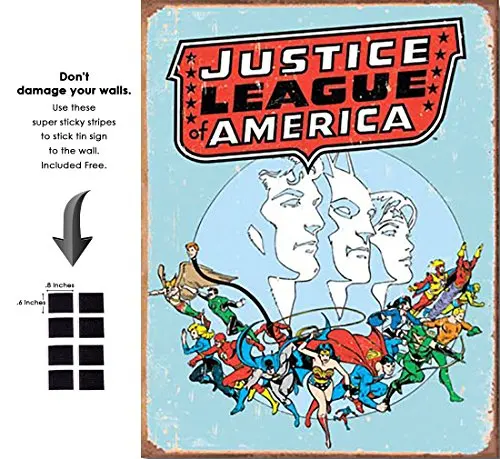 Justice League Shop72 жестяная вывеска Marvel серия комиксов Железный человек супергерой металлическая жестяная вывеска Ретро Винтаж без повреждений на стену - Цвет: Justice League