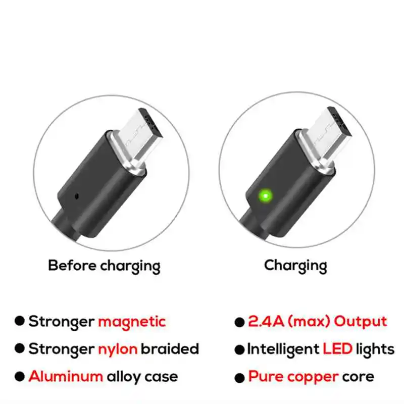 Светодиодный магнитный кабель Micro usb type C супер быстрая зарядка телефона Microusb type-C магнитное зарядное устройство usb c для iphone huawei xiaomi