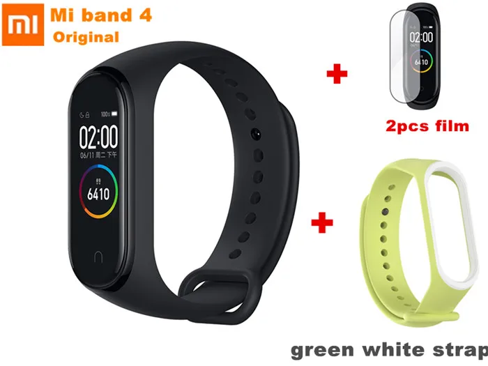 Xiaomi mi Band 4 Bluetooth 5,0 смарт-Браслет фитнес-трекер Браслет Водонепроницаемый Пульс mi Band 4 с металлическим ремешком - Color: add green white TPU