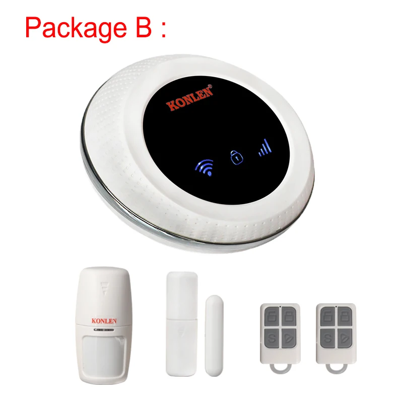 Package B KONLEN Tuya умная сигнализация для безопасности дома WIIF GSM Беспроводная с домашней ip-камерой Alexa Google Assistant App - Цвет: Package B