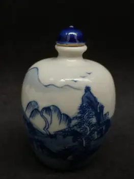 

YIZHU CULTUER ART Collection Chinese Old blue-and-white Porcelain Landscape Figure Snuff Bottle Gift