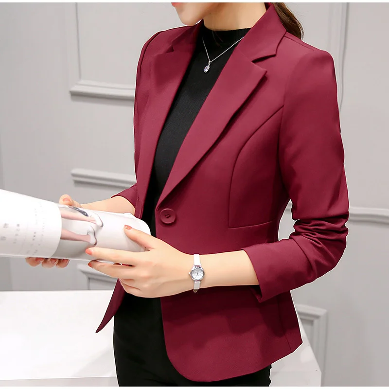 Women's Blazer Pink Long Sleeve Solid One Button Coat Slim Office Lady Jacket Female Autumn Fashion Blazers Femme Jackets