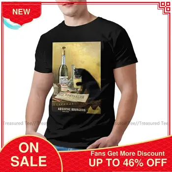 

Black Cat T Shirt Retro French Poster Absinthe Bourgeois T-Shirt Men Short Sleeve Tee Shirt Printed Tshirt