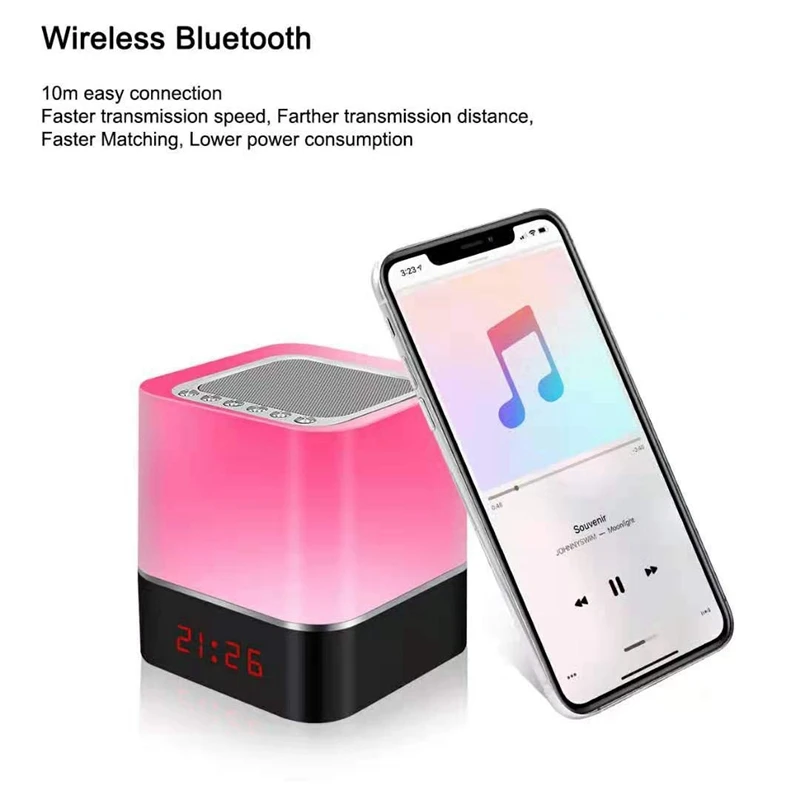 Контактный прикроватный светильник с bluetooth-динамиком, портативный беспроводной bluetooth-динамик, будильник, контактный ночной Светильник
