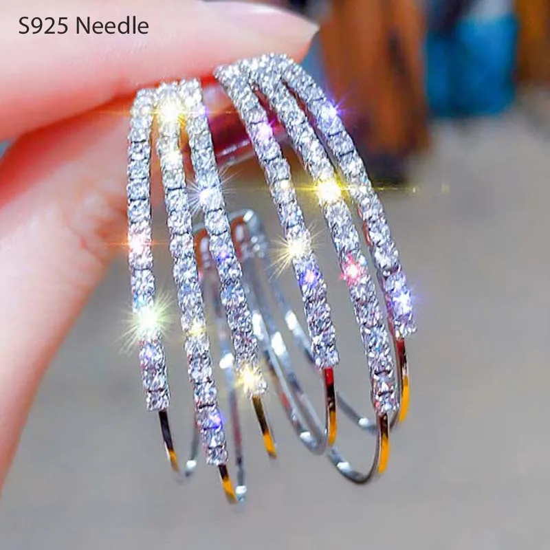 Hoop-Earrings Women Jewelry Rhinestone Crystal-Punk-Rock Rose-Gold 925-Sterling-Silver