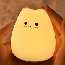 

LED Cute Cat Night Light 7 Colorful Battery Silicone Soft Kid Bedside decorate light Baby Nursery Cartoon Lamp for Children Gift